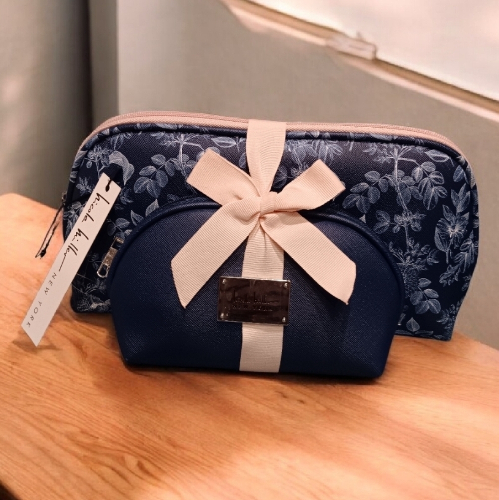 Nicole Miller New York Blue Floral Cosmetic Bag Duo New